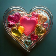 Heart-Shaped Glass Ornament Filled with Vibrant Mini Hearts - Perfect for Decoration