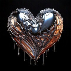 Chrome Heart in Y2K Style on Black Background - Isolated Digital Artwork