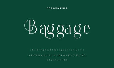 Luxury wedding alphabet letters font with tails. Typography elegant classic serif fonts and number decorative vintage retro concept for logo branding. vector illustration 