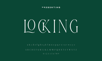 Luxury wedding alphabet letters font with tails. Typography elegant classic serif fonts and number decorative vintage retro concept for logo branding. vector illustration 