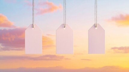 Glowing Scene with Blank Tags Against a Beautiful Sunset Sky Landscape