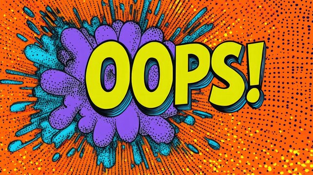 oops yellow text in pop art style, orange background