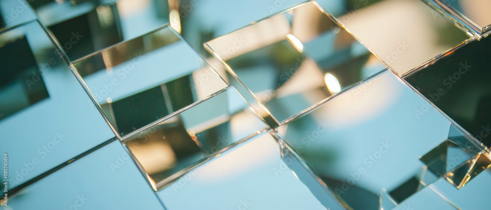Poster modern mirrored glass tiles create a chic and reflective design in a contemporary setting