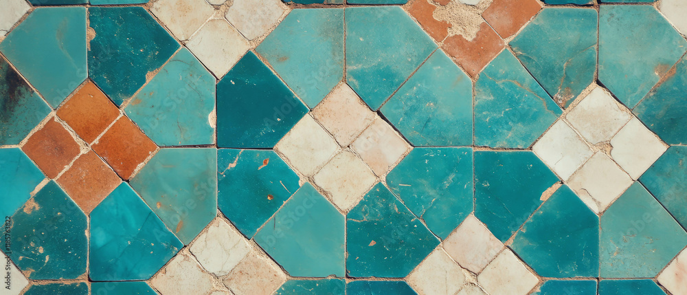 Poster mosaic tile geometric pattern showcasing intricate design in vibrant colors