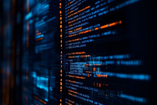 Night coder screens blurred code office work