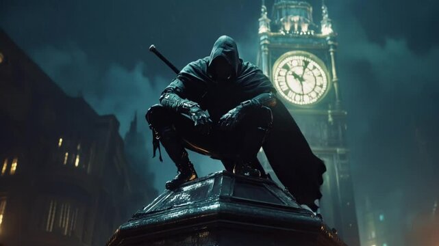 A mysterious man looking on the top building