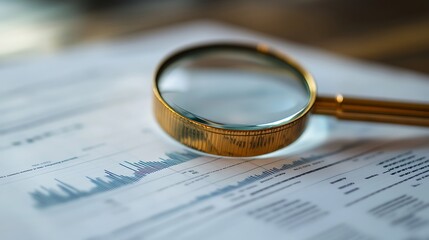 Magnifying glass on financial report.