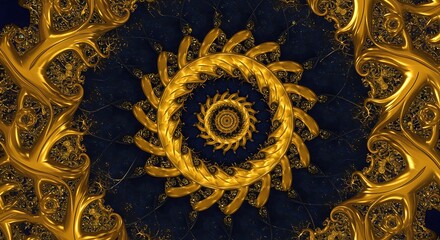 Luxurious Gold Blue Abstract Mandala Ornate Spiral Design Fractal Art
