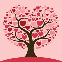 Naklejka premium Whimsical Heart Tree Illustration Pastel Pink - Valentine's Day Decor