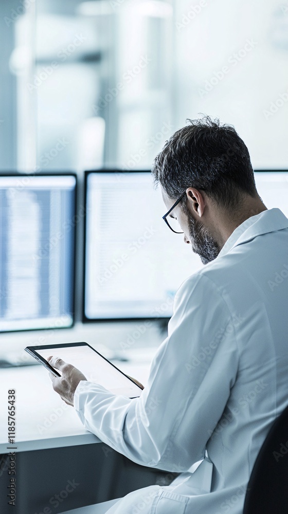 Aufkleber a transportation manager scheduling shipments using a tablet in a control room filled with monitors