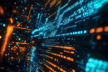 Digital data stream flowing through server room