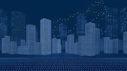 Obraz premium Digital Cityscape Wireframe Buildings Network