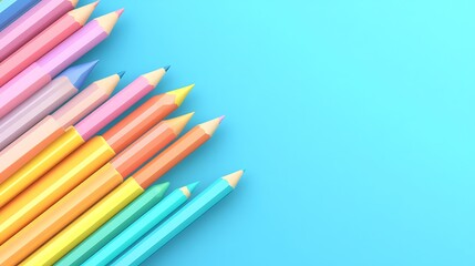 Naklejka premium Colorful Pencils Arranged on a Light Blue Background