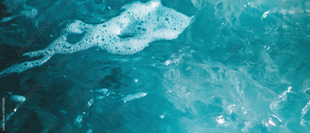 Poster tranquil aquatic patterns created by gentle waves and bubbles in vibrant turquoise hues
