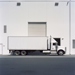 A cargo truck passing through a secure checkpoint at a warehouse gate
