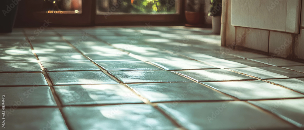 Poster Tranquil off-white square tiles with wide grout in a soft and calming space
