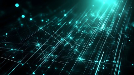 Naklejka premium Abstract Teal Network Lines Digital Technology Background