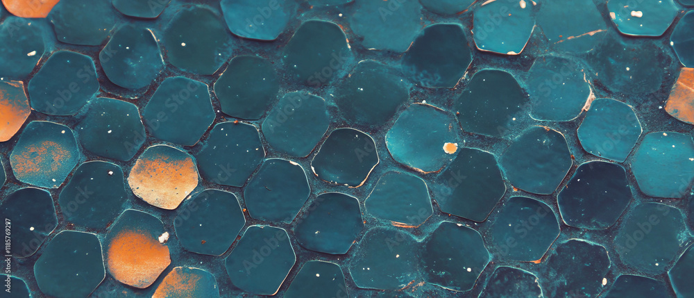 Poster decorative penny tile pattern with vintage texture and unique small circles