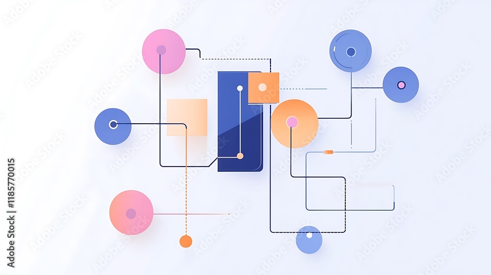 Aufkleber abstract illustration a network connection with geometric shapes pastel colors symbolizing modern te