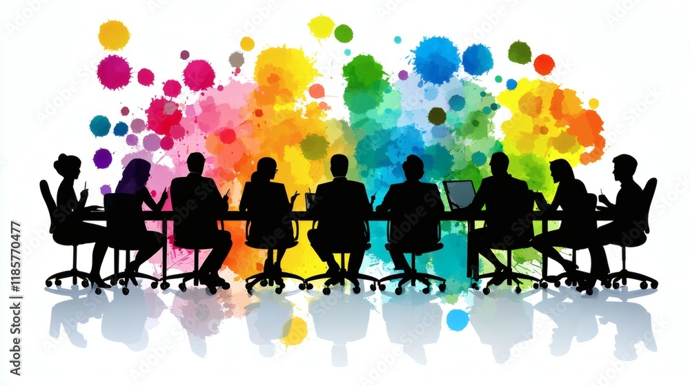 Poster Effective communication skills demonstrated in a team meeting with individuals exchanging ideas Stock Photo with side copy space.