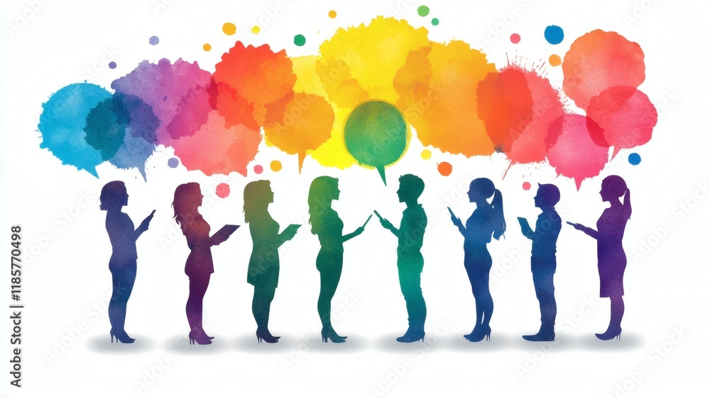Aufkleber Effective communication skills demonstrated in a team meeting with individuals exchanging ideas Stock Photo with side copy space.