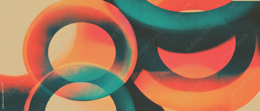 Poster Playful geometric design featuring repeating circles with vibrant colors and patterns
