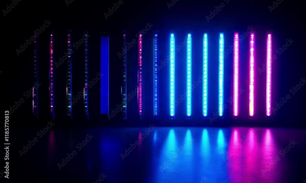 Wall mural neon led lights on a dark background pulsating