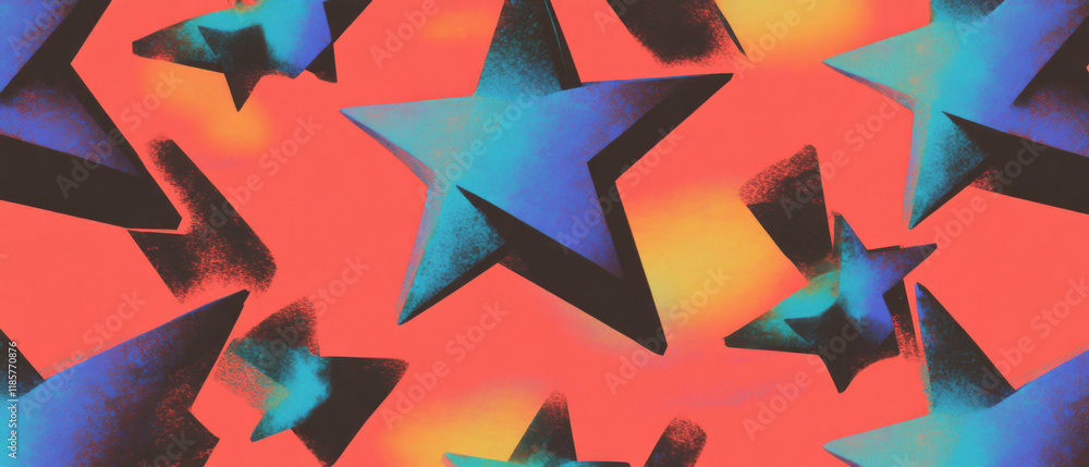 Poster Playful design featuring repeating star shapes in vibrant colors and whimsical patterns