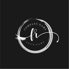 FR Elegant Circular Logo Design with Feather and Calligraphic Text