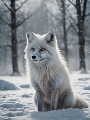 Obraz premium White Fox in a Winter Forest: A Serene Landscape