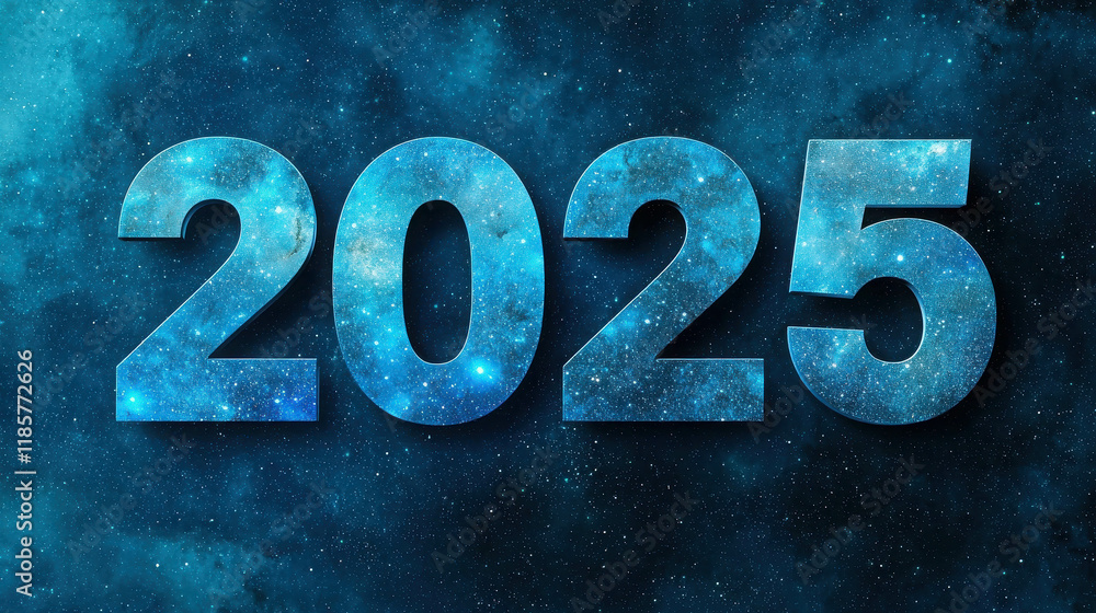 Aufkleber vibrant floating numbers representing year 2025 in outer space environment