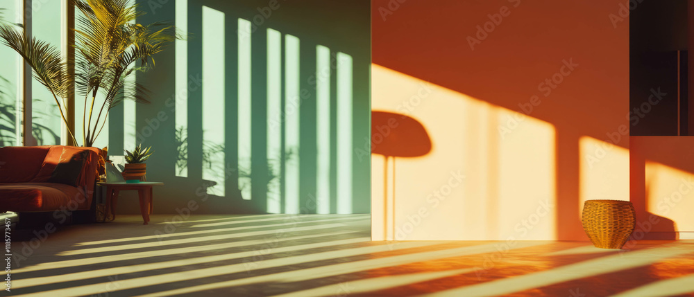 Poster soft pastel stripes create a calming atmosphere in a serene indoor space with natural light