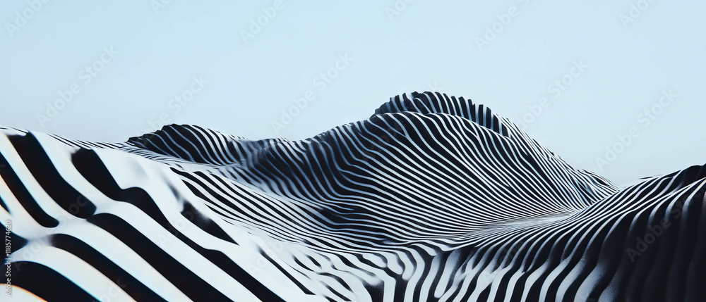 Poster Curved black lines form a wave-like pattern against a white background showcasing modern design