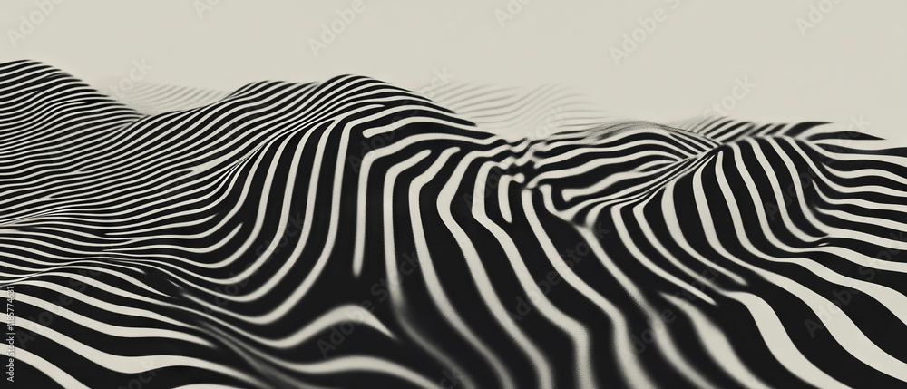 Aufkleber Abstract composition of thin black lines on a crisp white backdrop creating a flowing pattern