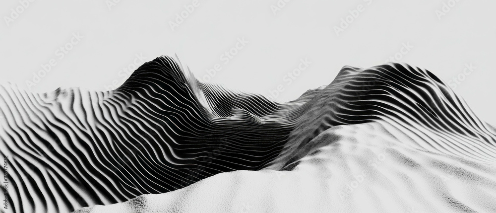 Poster Stark contrast of thin black lines on a clear white background creating an abstract landscape