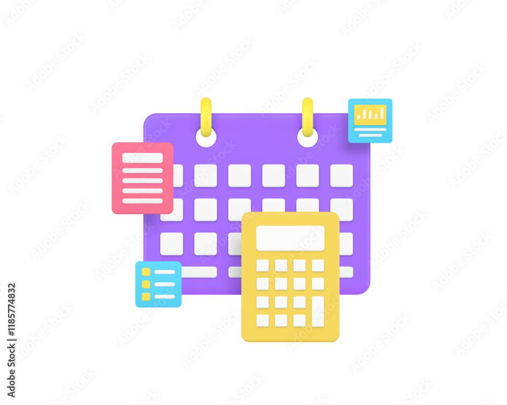 Poster business planning workflow process time management 3d icon realistic vector illustration. work optim