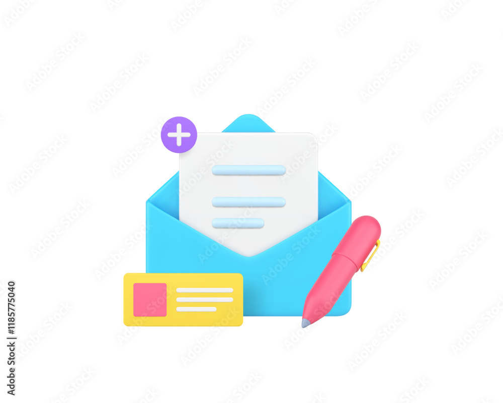 Poster new letter message send correspondence communication 3d icon realistic vector illustration. email op