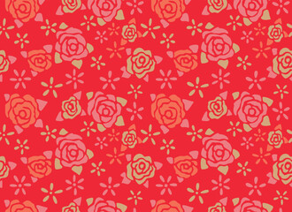 Japanese Funny Rose Leaf Vector Seamless Pattern