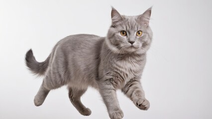 Lilac british longhair cat on grey background