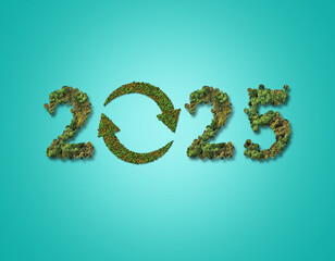 World Environment Day or Earth day concept. 3D forest shape isolate with lettering typography. 2025 new year concept.
