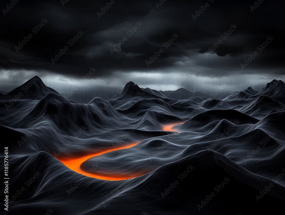 Poster mesmerizing fluid simulation of atmospheric weather patterns in a dramatic procedural terrain landsc