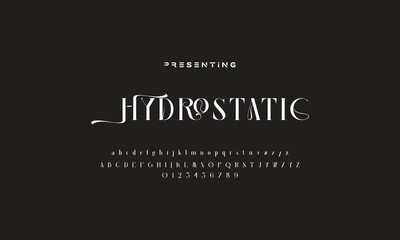 Luxury wedding alphabet letters font with tails. Typography elegant classic serif fonts and number decorative vintage retro concept for logo branding. vector illustration