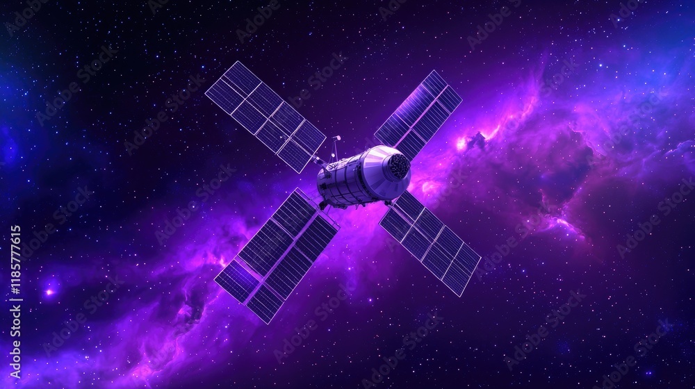 Poster exploring satellite technology in outer space a stunning visual of cosmic innovation