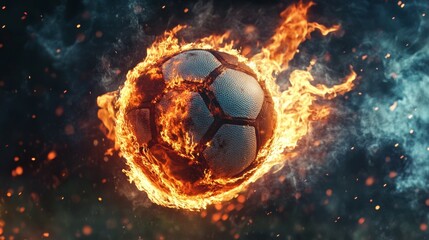Fototapeta premium Conceptual image of football ball in fire flames