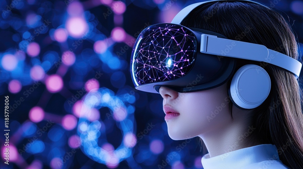 Poster exploring virtual reality technology futuristic setting digital art immersive environment close-up p