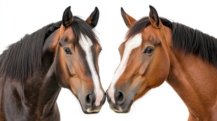 Equine companionship two horses facing each other studio setting animal photography close-up bonding concept