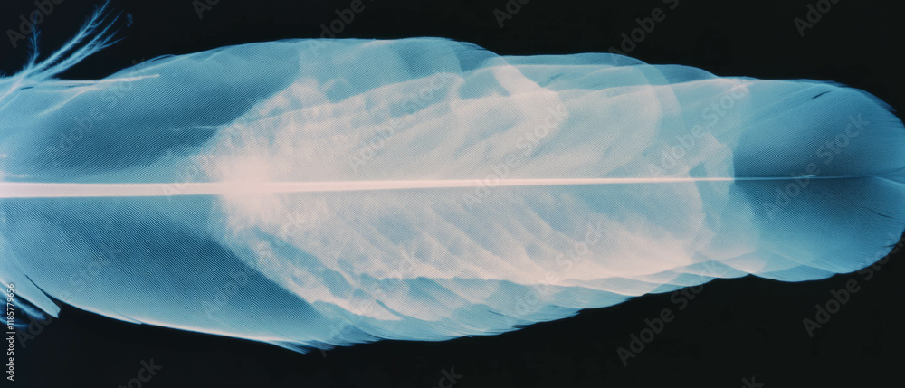 Poster x-ray showing intricate structure of bird feather with aerodynamic design and delicate barbs