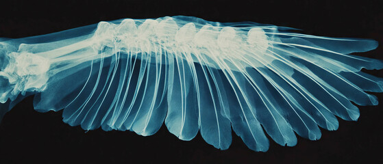 Naklejka premium X-ray showcasing intricate bird wing bones with aerodynamic features