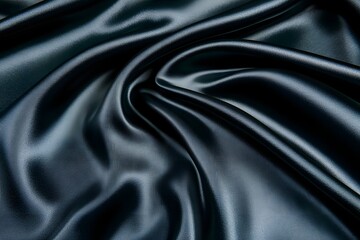 Dark satin fabric drapes, studio shot, elegant texture, background blur, design
