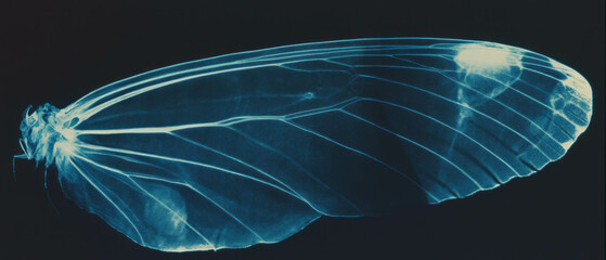 X-ray revealing delicate butterfly wings showcasing intricate patterns and fragile veins